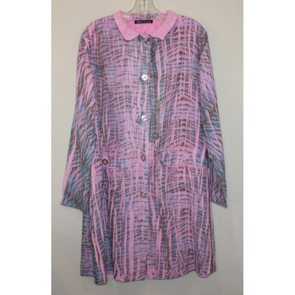 Mechant Small oversized dress duster coat pink blue buttons long sleeve lined